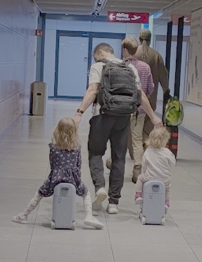 Daniel travelling with his two kids